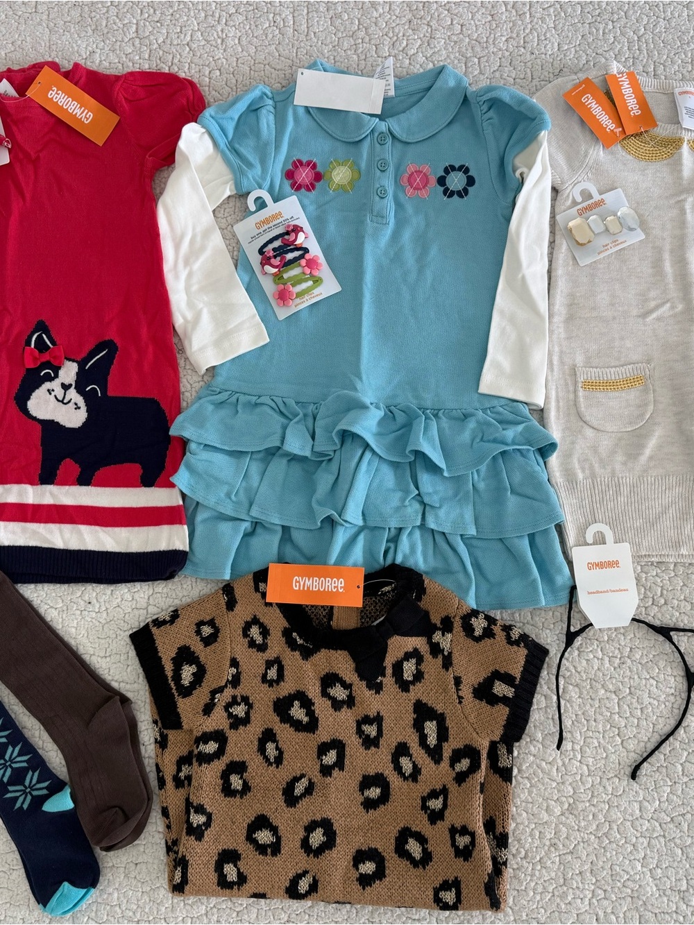 New girls Gymboree Sz 4 dress bundle, socks, tights, hair clips, headband bundle